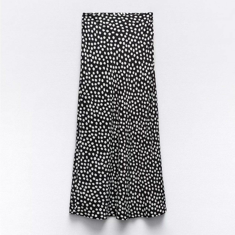 Zara Polka Dot midi skirt black and white